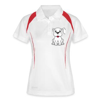 chien assis mignon petit chiot heureux animal de compagnie - Polo respirant Femme - blanc/rouge - Devant
