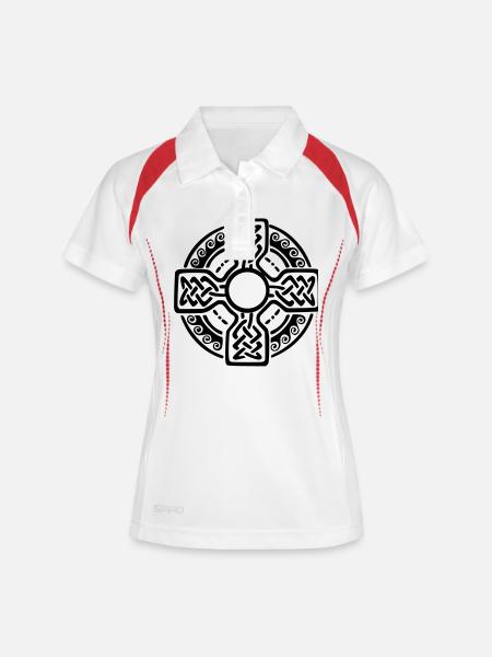 keltische - Frauen Polo atmungsaktiv - Weiß/Rot