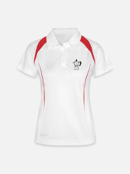 Kaffee - Frauen Polo atmungsaktiv - Weiß/Rot