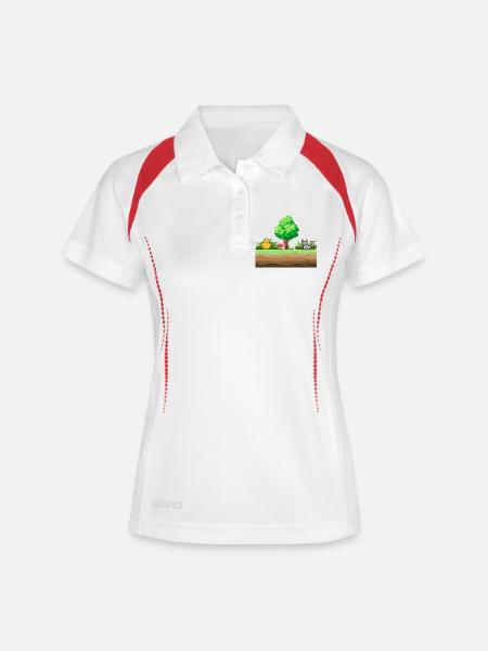 Pixelgarten Abenteuer - Frauen Polo atmungsaktiv - Weiß/Rot