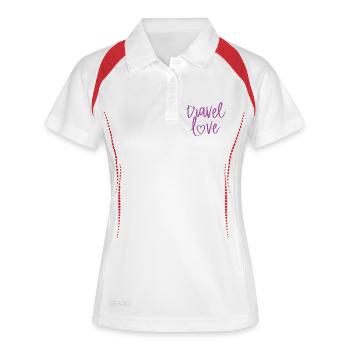 Travel Love Schriftzug Herz - Frauen Polo atmungsaktiv - Weiß/Rot - Vorne