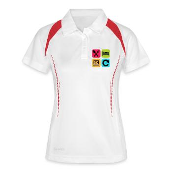 Essen, schlaf, Programm wiederholen, lustiger Zitatcode - Frauen Polo atmungsaktiv - Weiß/Rot - Vorne
