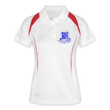 Blauer Katze auf Wolken - Frauen Polo atmungsaktiv - Weiß/Rot - Vorne