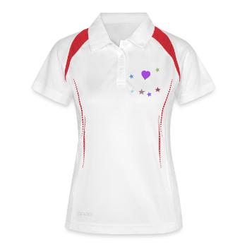 Herz und Sternchen Teenie Mädchen Vintage  - Frauen Polo atmungsaktiv - Weiß/Rot - Vorne