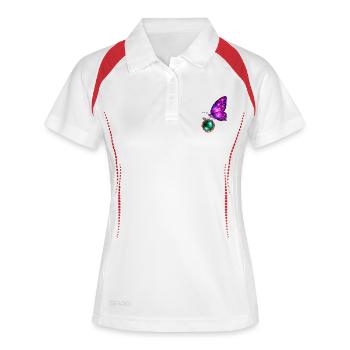 Emerald Rebirth – Kosmischer Schmetterling - Frauen Polo atmungsaktiv - Weiß/Rot - Vorne