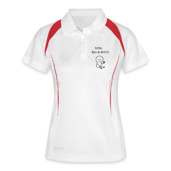 Schön dass du da bist.  - Frauen Polo atmungsaktiv - Weiß/Rot - Vorne