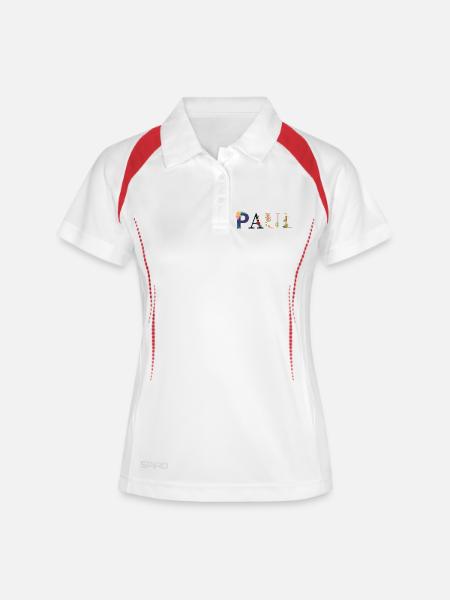 PAUL Name mit Blumen geschmückt - Frauen Polo atmungsaktiv - Weiß/Rot