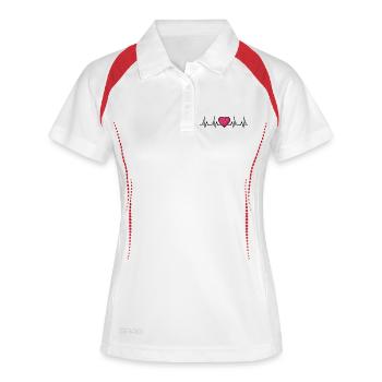 Herzschlag EKG  - Frauen Polo atmungsaktiv - Weiß/Rot - Vorne