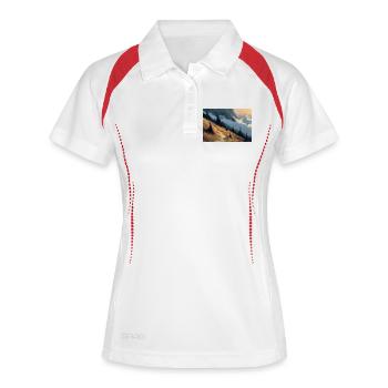 Berglandschaft Illustration Poster - Frauen Polo atmungsaktiv - Weiß/Rot - Vorne