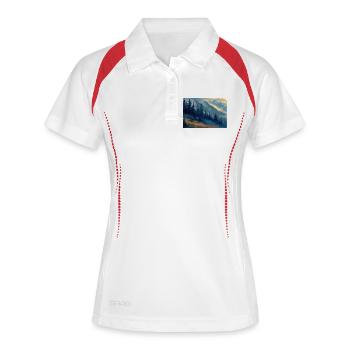 Berglandschaft Illustration Poster - Frauen Polo atmungsaktiv - Weiß/Rot - Vorne