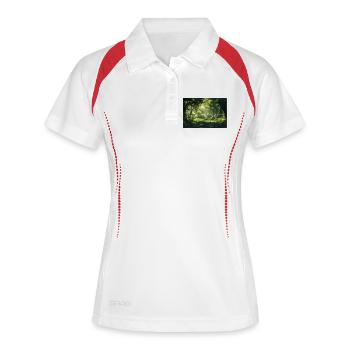 Waldlandschaft Illustration Poster - Frauen Polo atmungsaktiv - Weiß/Rot - Vorne