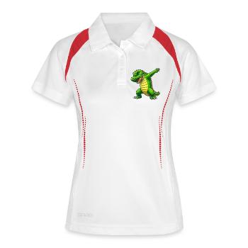 Dabbing Cartoon-Krokodil - Frauen Polo atmungsaktiv - Weiß/Rot - Vorne