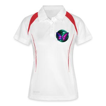 Asterra Rebirth – Universum des kosmischen Schmetterlings - Frauen Polo atmungsaktiv - Weiß/Rot - Vorne