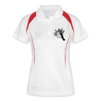 Vogel Zeichnung mit Tannenzweigen - Frauen Polo atmungsaktiv - Weiß/Rot - Vorne