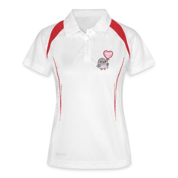 Süße Taube mit Herzballon Somebirdy liebt dich - Frauen Polo atmungsaktiv - Weiß/Rot - Vorne