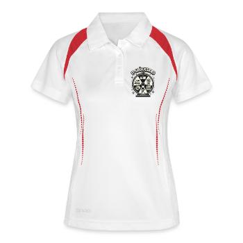 IT-Glücksrad Tech-Wortwitz Runde - Frauen Polo atmungsaktiv - Weiß/Rot - Vorne
