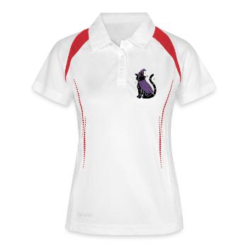 Magische Halloween Katze als Hexe - Bunt - Frauen Polo atmungsaktiv - Weiß/Rot - Vorne