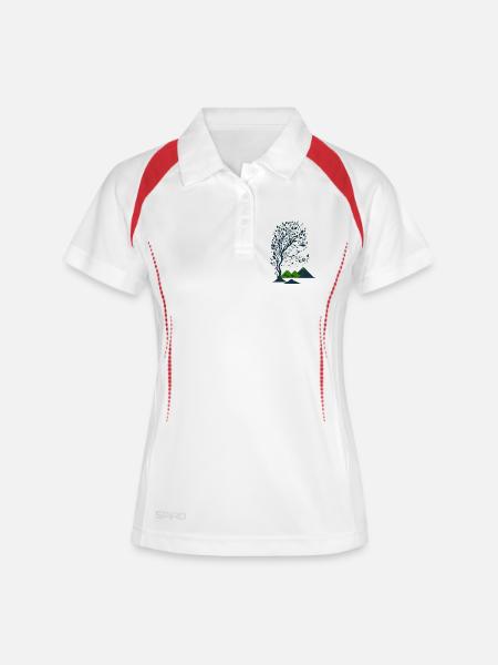 Baum und Berge minimalistisch - Frauen Polo atmungsaktiv - Weiß/Rot