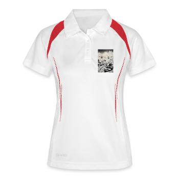 Verschneite Landschaft, verschneites Dorf - Frauen Polo atmungsaktiv - Weiß/Rot - Vorne