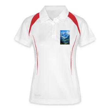 Berglandschaft Illustration Poster - Frauen Polo atmungsaktiv - Weiß/Rot - Vorne