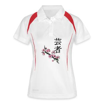 Pflaumenblütenzweig in Aquarell - Frauen Polo atmungsaktiv - Weiß/Rot - Vorne