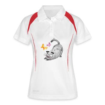 Katzenspiel mit Schmetterlingen - Frauen Polo atmungsaktiv - Weiß/Rot - Vorne