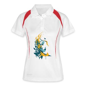 Wüstenportrait Blattkranz - Frauen Polo atmungsaktiv - Weiß/Rot - Vorne