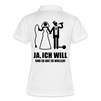 Ja, Ich Will … (Braut / Junggesellinnenabschied B) - Frauen Polo atmungsaktiv - Weiß/Rot - Hinten