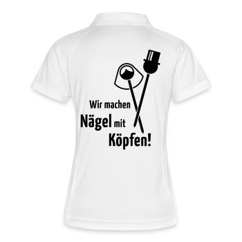 Wir Machen Nägel Mit Köpfen! Hochzeit Brautpaar B - Frauen Polo atmungsaktiv - Weiß/Rot - Hinten