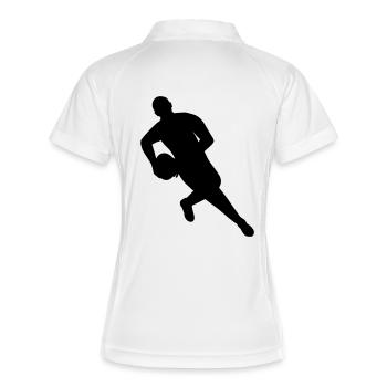 Spieler mit Ball im Rugby - Frauen Polo atmungsaktiv - Weiß/Rot - Hinten