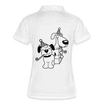 2 chiens anniversaire cadeau fête chapeau célébrer crapaud - Polo respirant Femme - blanc/rouge - Dos