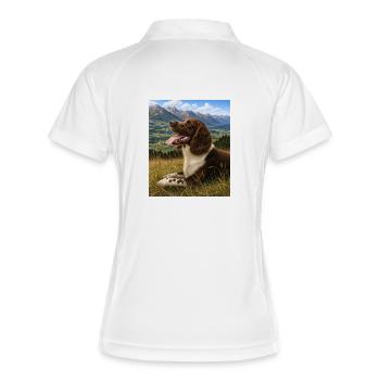 Berglandschaft Hundportrait - Frauen Polo atmungsaktiv - Weiß/Rot - Hinten