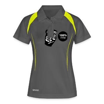 Bembel 100% FFM #069 #FrankfurtLiebe #FFMoriginal - Frauen Polo atmungsaktiv - Grau/Limette - Vorne