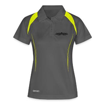 Filigranes Tribal Tattoo mit Krokodilen - Frauen Polo atmungsaktiv - Grau/Limette - Vorne