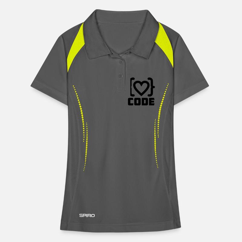 Logo de code de programmeur cardiaque avec texte CODE Polo respirant Femme