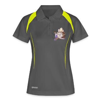Wizard pour cadeaux de dés D20 sur table de jeu de rôle - Polo respirant Femme - gris/vert citron - Devant