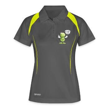 Frosch Engel Unschuld Ich War's Nicht - Frauen Polo atmungsaktiv - Grau/Limette - Vorne