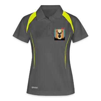 Ein Hirsch im Wald mit Vögel Natur Schwarzwald - Frauen Polo atmungsaktiv - Grau/Limette - Vorne