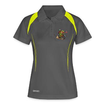 Funny Frog Riding Bicycle Cartoon - Frauen Polo atmungsaktiv - Grau/Limette - Vorne