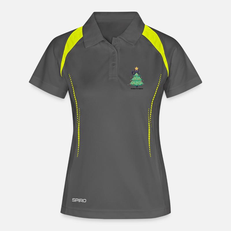 pull de noël chat dans sapin - Polo respirant Femme - gris/vert citron