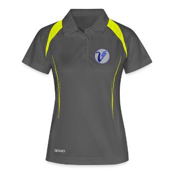 VoltVibes Logo - Frauen Polo atmungsaktiv - Grau/Limette - Vorne