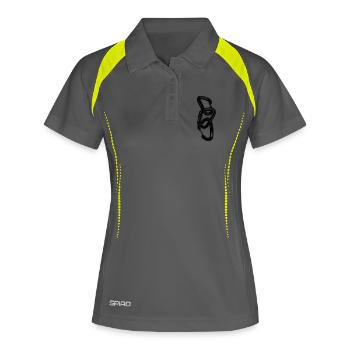 3 Karabiner – Klettern verbindet - Frauen Polo atmungsaktiv - Grau/Limette - Vorne