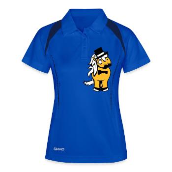 Pferd Sir Herr reich Monokel Brille Zylinder Hut - Frauen Polo atmungsaktiv - Königsblau/Navy - Vorne