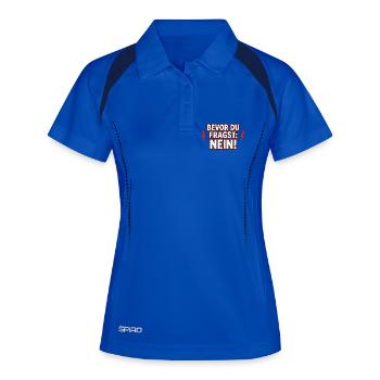 Avant que vous ne posiez aucune déclaration, râle-de-mauve - Polo respirant Femme - bleu roi/marine - Devant