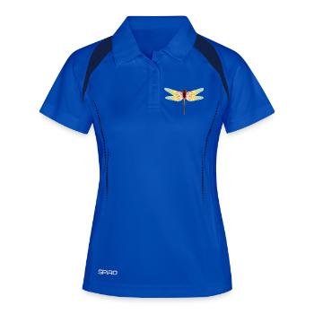 Schillernde Libelle – Filigranes Insektenmotiv - Frauen Polo atmungsaktiv - Königsblau/Navy - Vorne