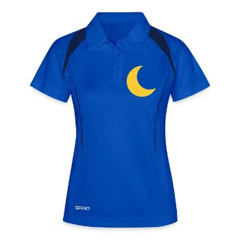 Gelber Mond-Crescent auf Schwarz - Frauen Polo atmungsaktiv - Königsblau/Navy - Vorne