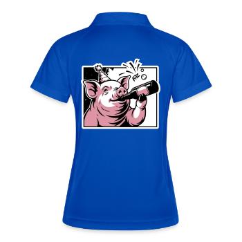 Schweinchen mit Party- und Feierflasche - Frauen Polo atmungsaktiv - Königsblau/Navy - Hinten