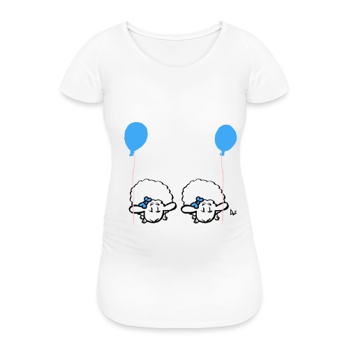 Baby lam tvillinger med ballong (blå og blå) - T-skjorte for gravide kvinner