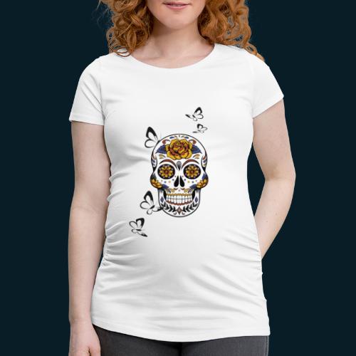 Totenkopf mit Schmetterlingen - Frauen Schwangerschafts-T-Shirt