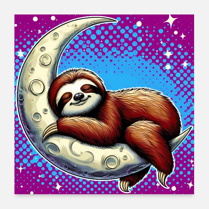 Faultier schläft auf dem Mond Poster 60x60 cm